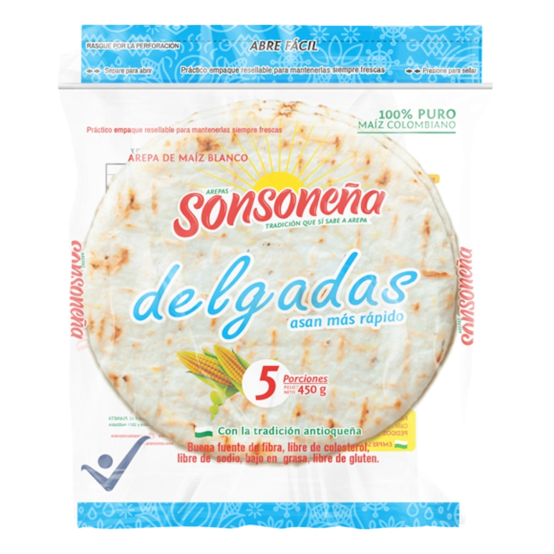 AREPA SONSONEÑA MAIZ BLANCO DELAGADA X 5 UND